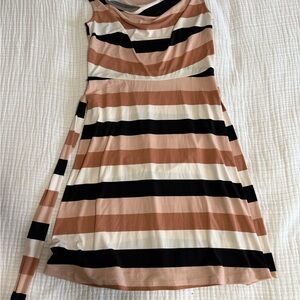 LOFT Striped Sleeveless Dress in Black, White, and Tan